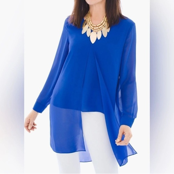 Chico's Tops - NWOT Chico’s Split Front Cobalt Blue Semi Sheer Tunic Top size 1 or Medium